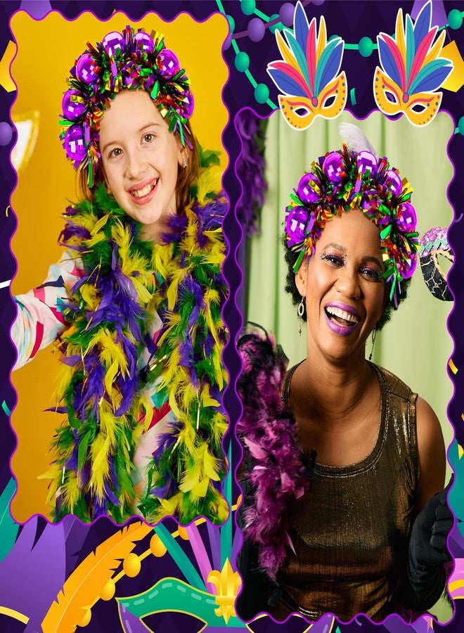 Denylo pro Mardi Gras Headpiece Purple Ball Ribbon Mardi Gras Headband for Women Men Hairband Carnival Feather HeadwearHair Accessory Gifts - Image 4